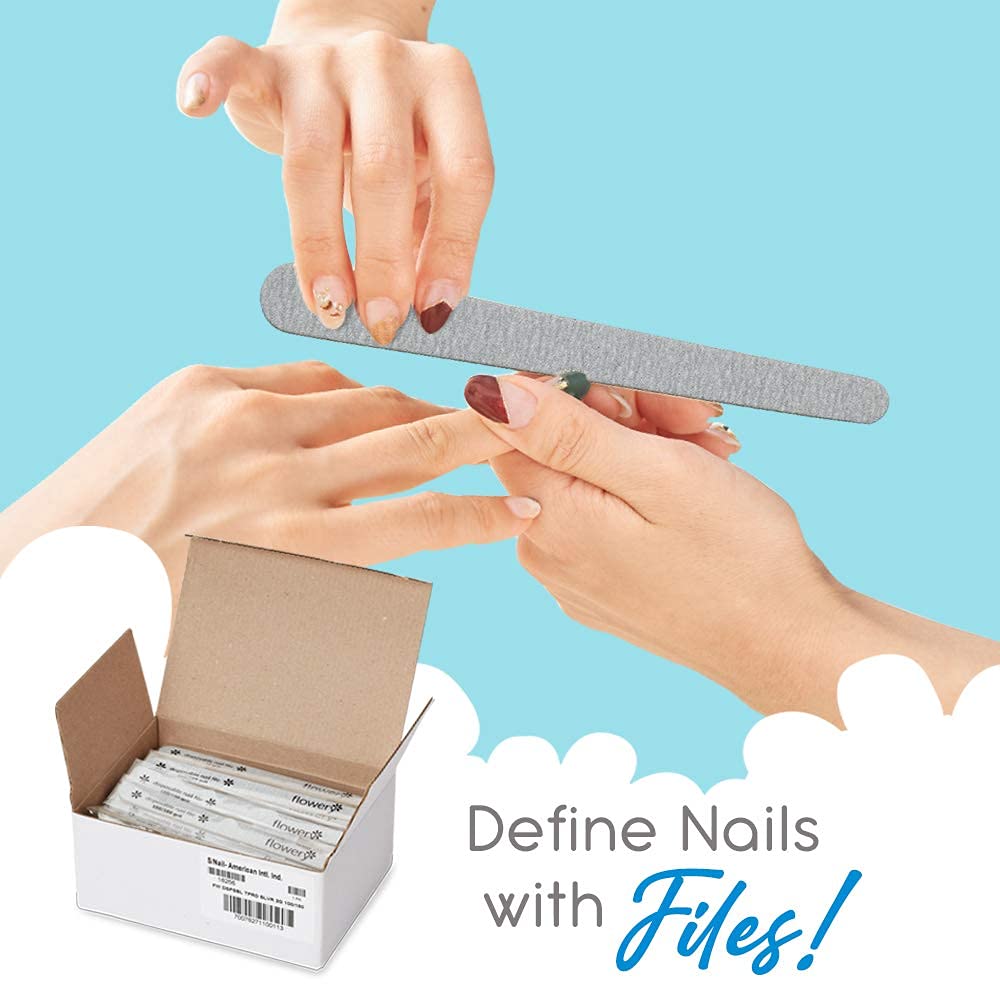 Flowery Disposable High-Speed Shiner, Dual-Grit 100/180 Nail Files, Individually Wrapped, Single-Use, 100 ct