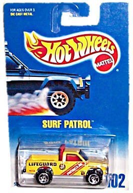 Hot Wheels - Surf Patrol Truck replica - Collector #102 - Vintage 1991 Copyright/Issue - 1:64 Scale - Razor Wheels - Standard Card