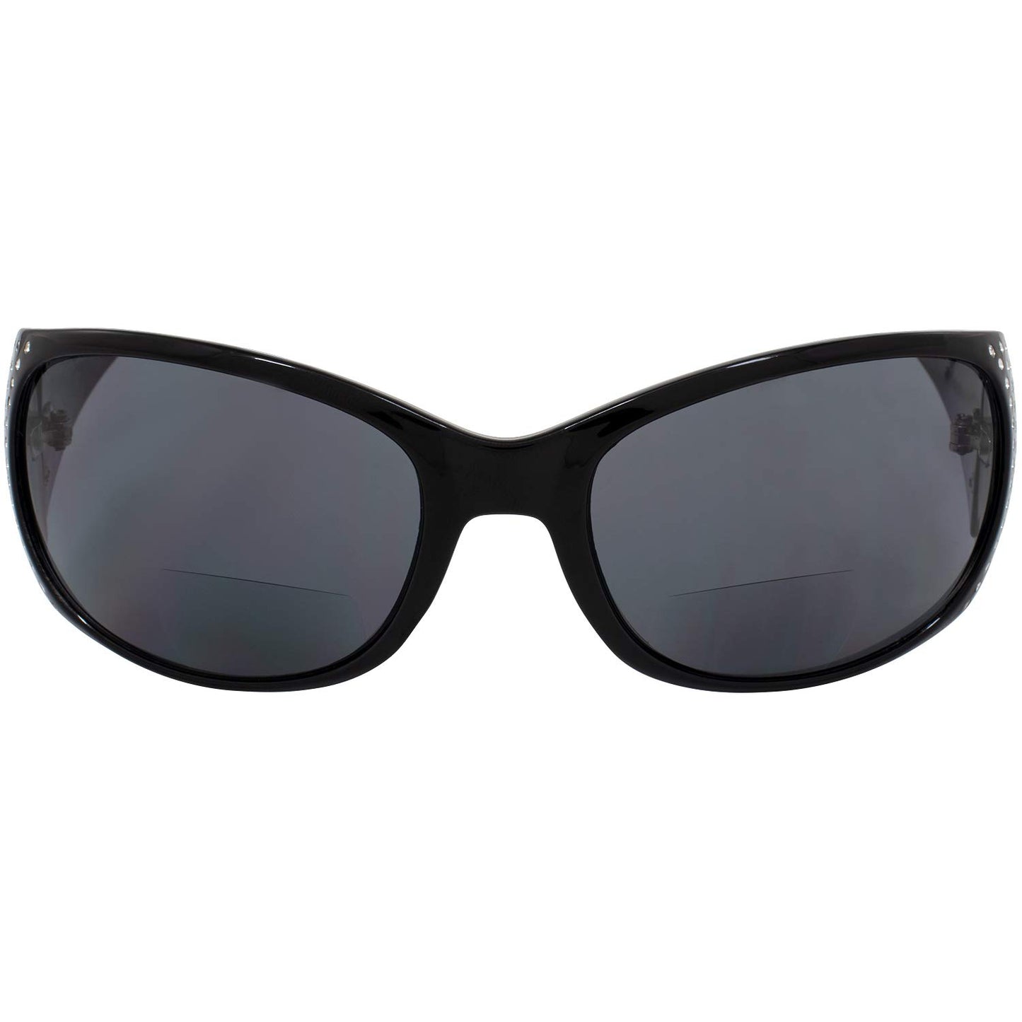 Global Vision Galaxy Womens Bifocal Fashion Motorcycle Sunglasses Chrome Rhinestone Look Black Frames Smoke Lenses