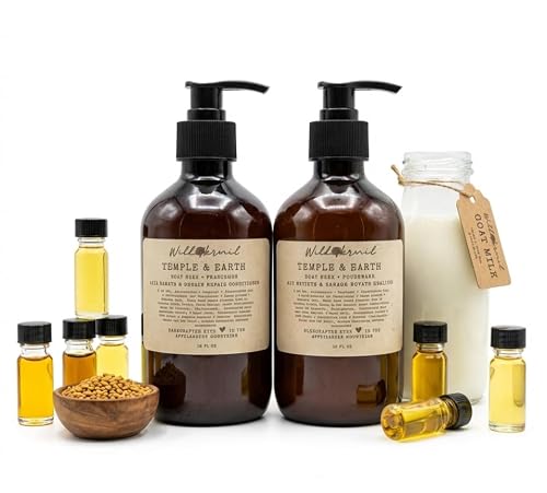 Wild Hermit Wellness Temple & Earth Fenugreek Shampoo and Conditioner Set, Hair Strengthening, Scalp Soothing, 10 oz Each, 2 Count