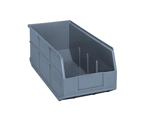 Quantum Storage K-SSB463GY-4 4-Pack Stackable Plastic Shelf Bin, 18" x 8-1/4" x 7", Gray