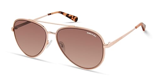 Kenneth Cole New York Women's KC5828F Pilot Sunglasses, Shiny Rose Gold/Gradient Brown, 58/17/140