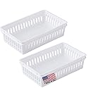 Tribello Plastic Bin Baskets for Organizing, White Storage Tray, Rectangle 9 x 6 x 2 - Pack of 4 - Made in USA