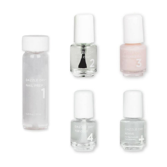 Dazzle Dry Mini Kit 4 Step System - Rose Quartz, a light peach blossom with pink blush. Semisheer cream. (5 Piece Kit / 5 Manicures)