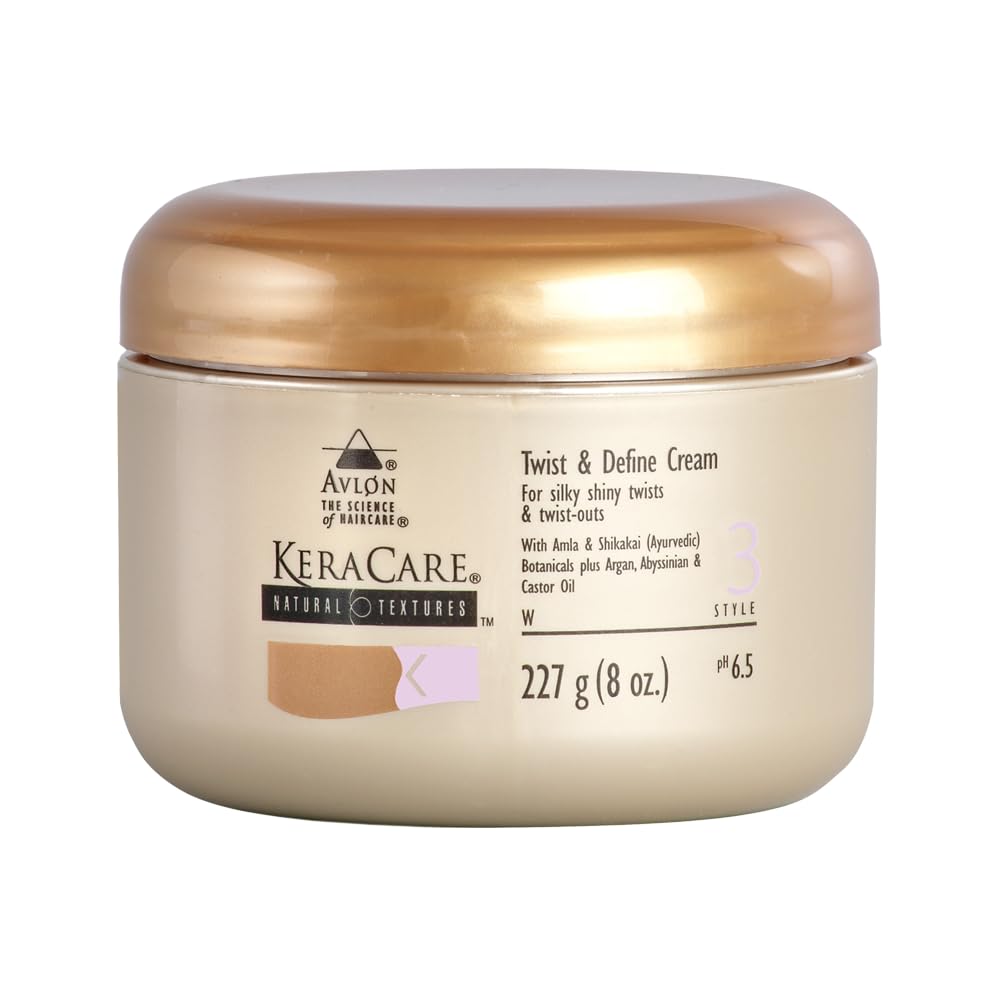 KeraCare Natural Textures Twist and Define Cream 8 oz - With Amla & Shikakai Ayurvedic Botanicals - Argan, Abyssinian & Castor Oil - Smooth, Well