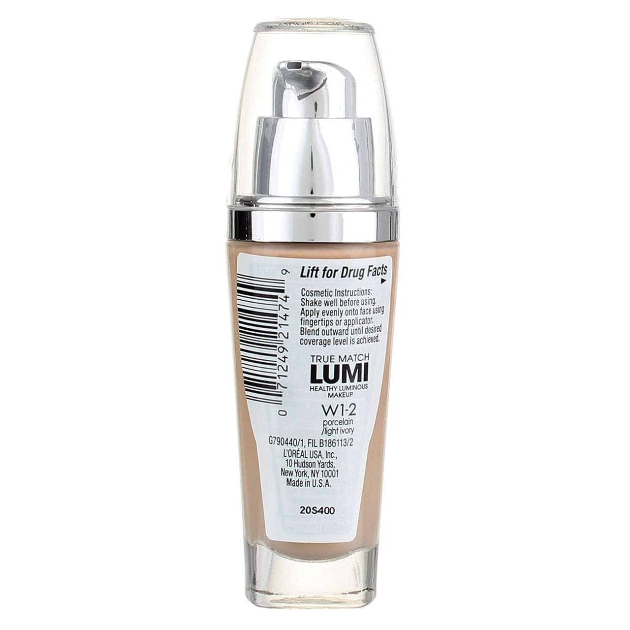 L'Oreal Paris True Match Lumi Healthy Luminous Makeup, W1-2 Porcelain Light Ivory, 1 fl; oz.