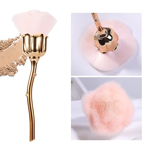 KuAoyoja Nail Art Dust Powder Remover, Pink Rose Soft Brush Acrylic Nail Arts Manicure Dust Cleaner Brush for Nail Trimming Cleaning Makeup Brush