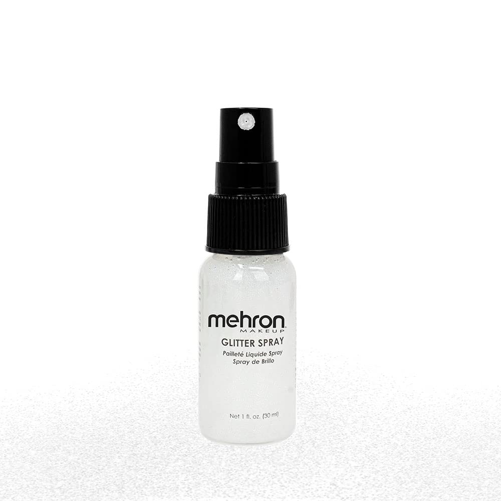 Mehron Makeup GlitterSpray | Hair and Body Glitter Spray | Body Shimmer Spray 1 fl oz (30 ml) (White) perfect for Beauty, Theater, Halloween, Parties