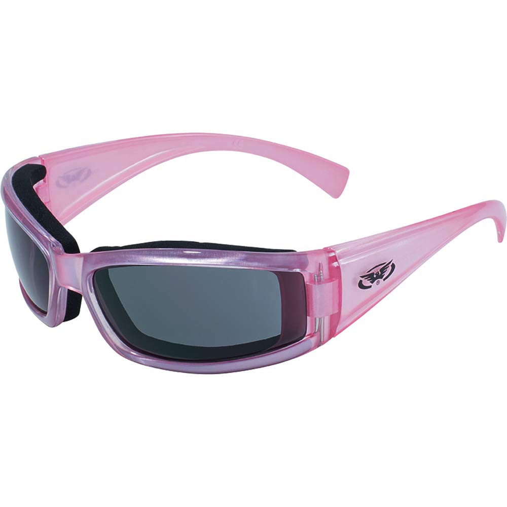 Global Vision Fight Back Cancer Pearlescent Pink Women Smoked Motorcycle Glasses Sunglasses