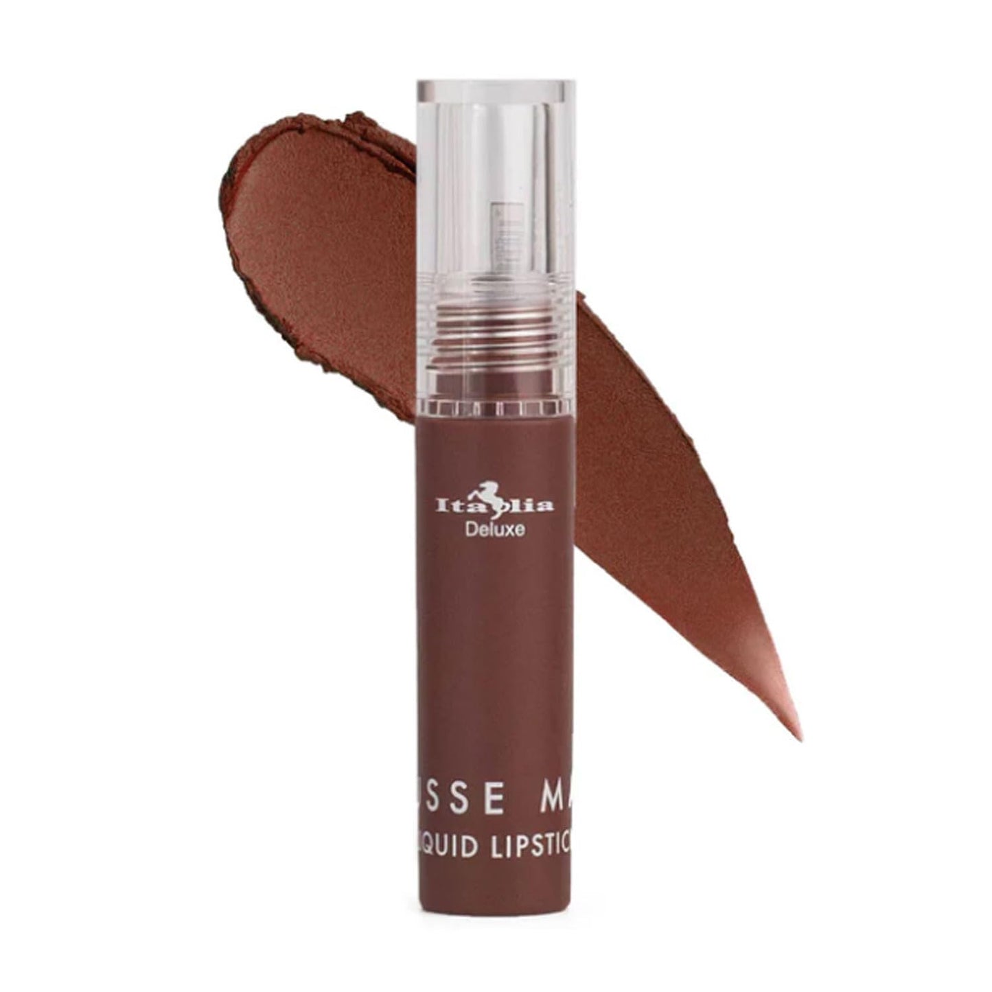 Italia Deluxe Pick 1 Mousse Matte Liquid Lipstick Comfortable Velvet Finish & Zipper Bag (190-02 : COCOA, Full Size)