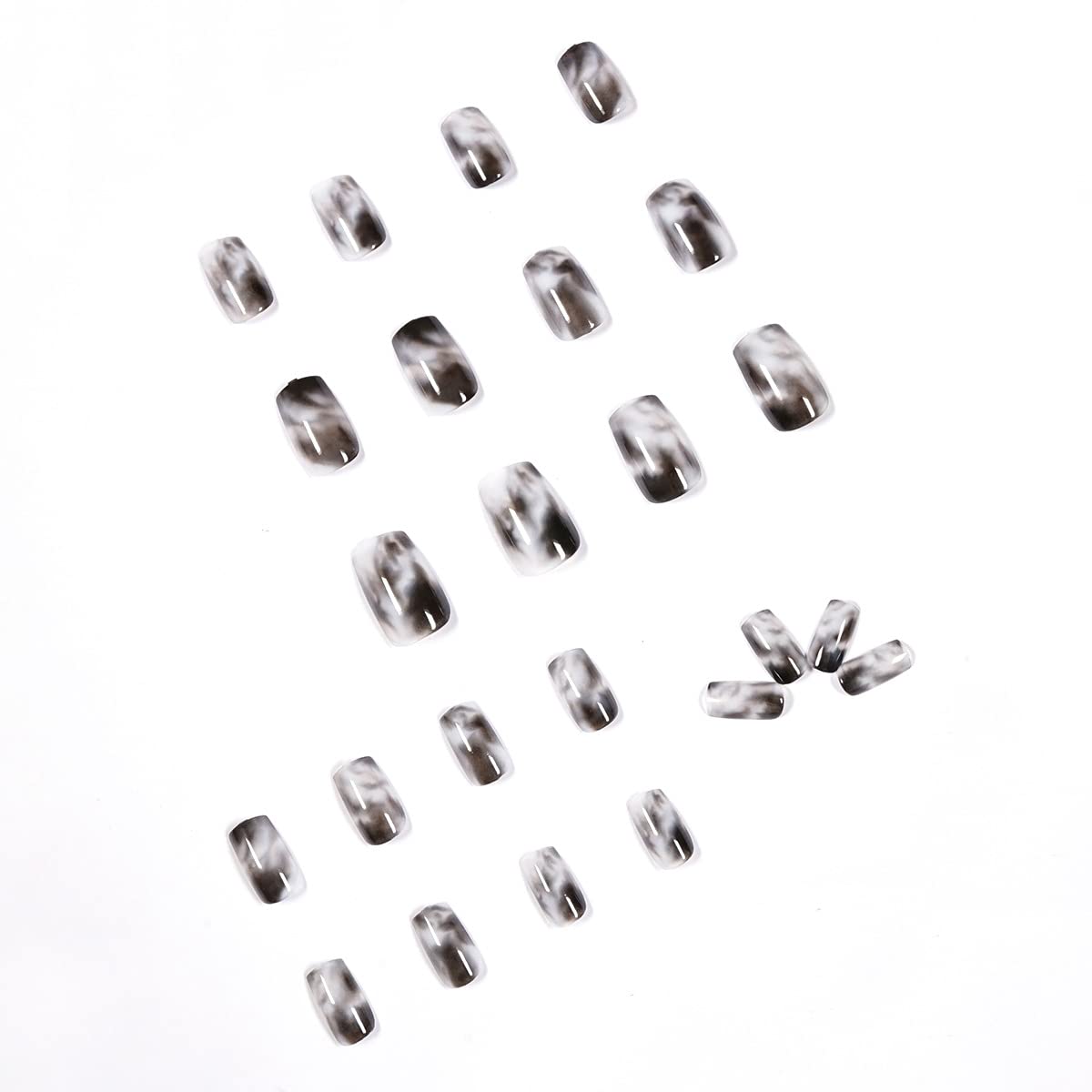 BABALAL Square Press On Ombre Glue On Short Squoval Acrylic Nails - Glossy Black Full Cover Nails for Women & Girls