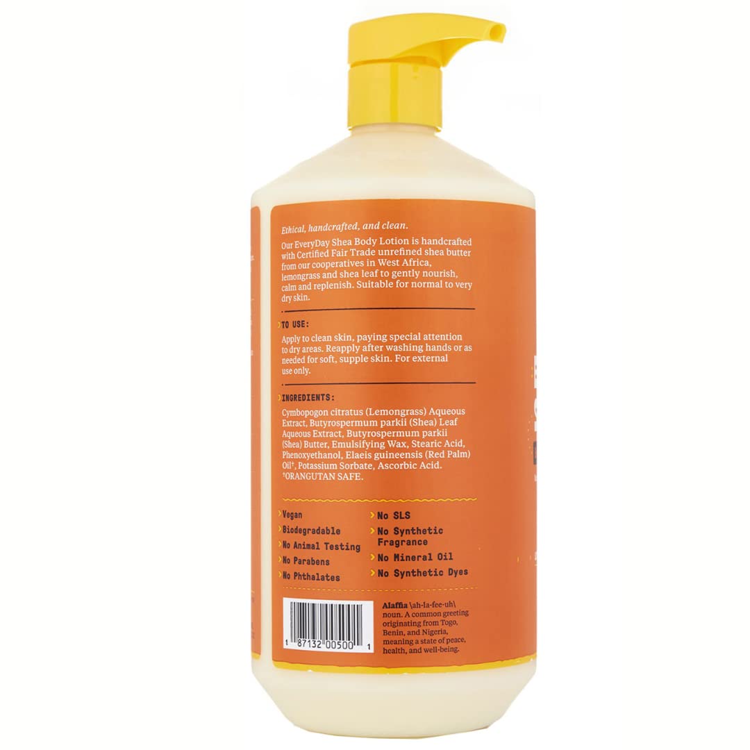 Alaffia EveryDay Shea Body Lotion - Normal to Very Dry Skin, Moisturizing Support for Hydrated, Soft, and Supple Skin with Shea Butter and Lemongrass