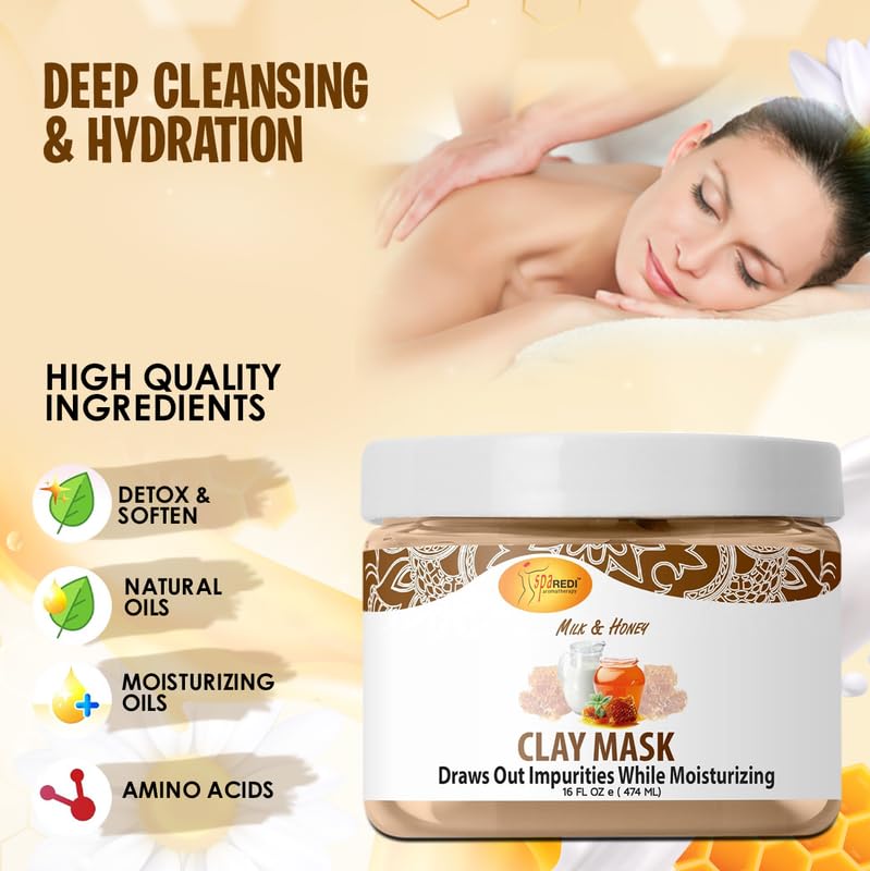 SPA REDI - Clay Mask - Pedicure and Body Deep Cleansing, Skin Pore Purifying, Detoxifying and Hydrating - Natural Bentonite Clay, Infused with, Amino