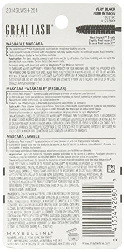 Maybelline New York Great Lash Real Impact Washable Mascara, Very Black, 0.37 Fluid Ounce