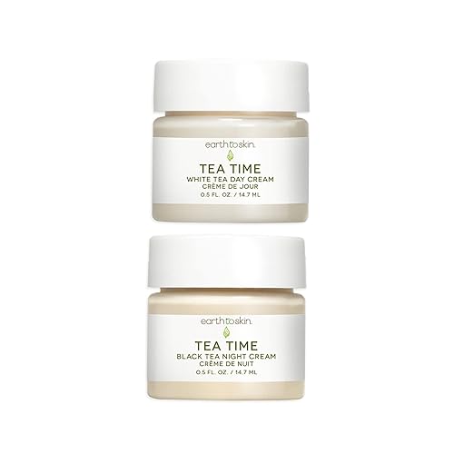 Earth To Skin Tea Time Mini Duo Set: White Tea Day Cream (0.5 Fl Oz) and Black Tea Night Cream (0.5 Fl Oz), All-Day & Night Hydration for Face