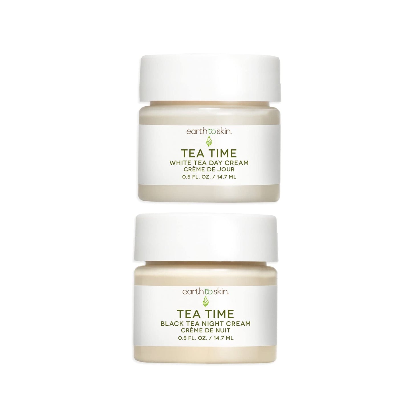 Earth To Skin Tea Time Mini Duo Set: White Tea Day Cream (0.5 Fl Oz) and Black Tea Night Cream (0.5 Fl Oz), All-Day & Night Hydration for Face