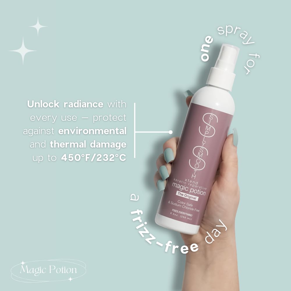 SIMPLY SMOOTH Keratin Reparative Magic Potion Original Leave In Conditioner Detangler & Heat Protection Styling Spray Repair & Reduce Breakage Color