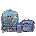 Disney’s Mandalorian Baby Yoda Girls 4 Piece Backpack set, Flip Sequin School Bag with Front Zip Pocket, Mesh Side Pockets, Insulated Lunch Box, Water Bottle, and Squish Ball Dangle, Purple