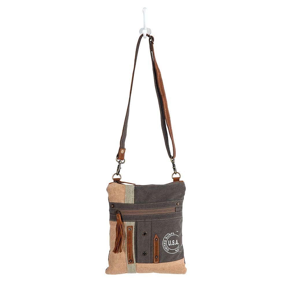 Myra Bag Crossbody Bag for Women - Western Upcycled Canvas & Leather Shoulder Handbag Brown