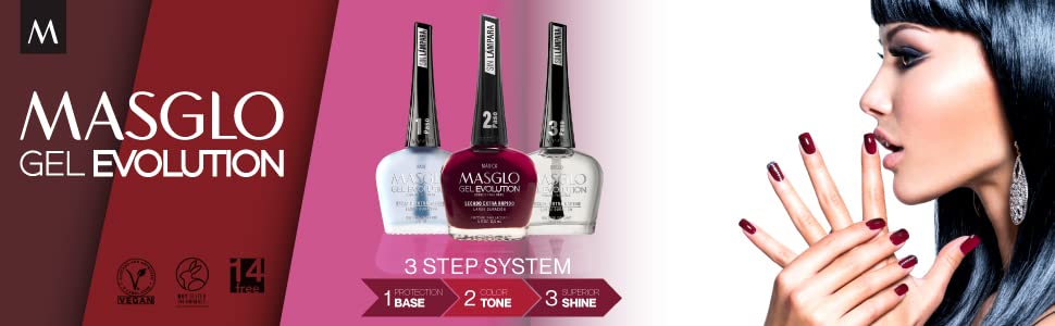 MASGLO Evolution Nail Polish Gel Effect, No UV/LED Lamp, Duration Up To 12 Days, 3 PCS - Base, Color, Shine - Gel Effect Without Need For UV/LED, 0.5 Beauty & Personal Care MASGLO