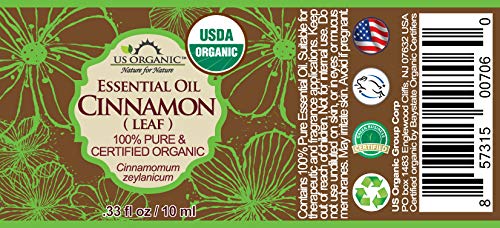 US Organic 100% Pure Cinnamon Leaf Essential Oil - USDA Certified Organic, Steam Distilled - W/Euro Dropper (More Size Variations Available) (10 ml
