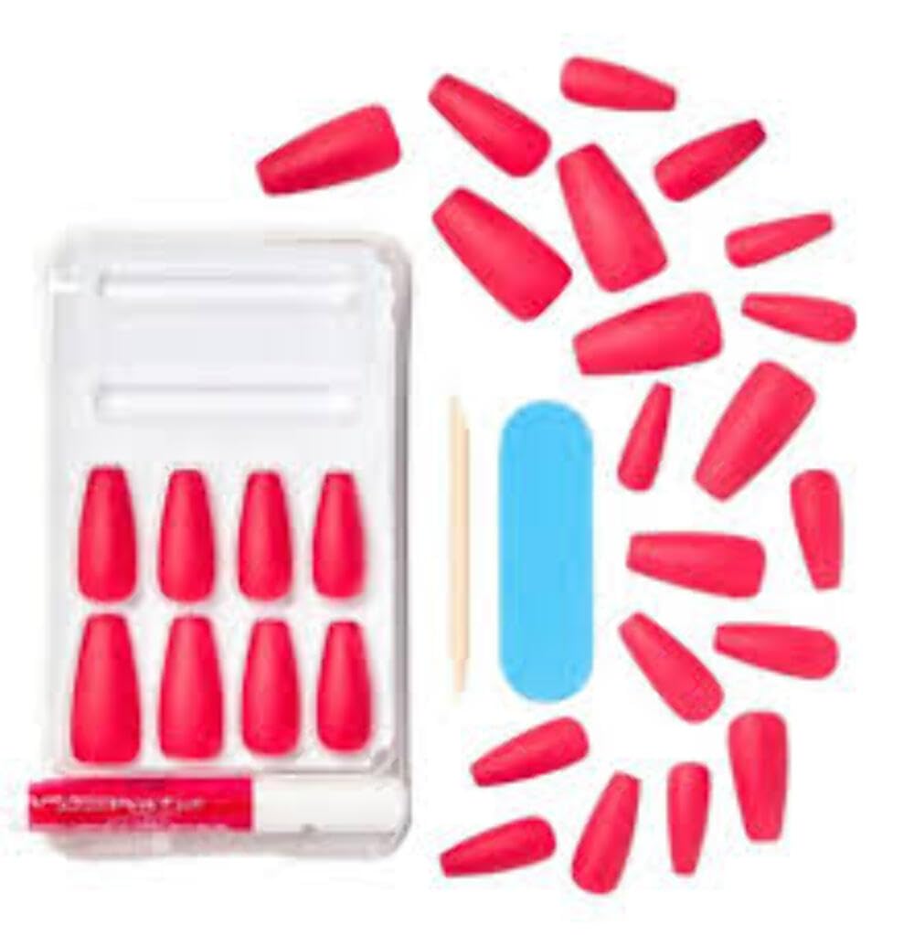 KISS (PRODUCT) RED Gel Fantasy Sculpted Fake Nails 'Love', Ready-to-Wear Gel Nails, Long, Coffin, Red Gel Nail Kit with Pink Nail Glue, Manicure Beauty & Personal Care KISS