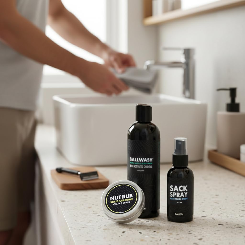 Ballsy Sack Pack, Men's Fresh Kit, Includes Body Wash, Deodorizing Spray and Cologne Rub, Men's Body Care, Ball Wash for Men Gift Pack, Citrus & Cedar