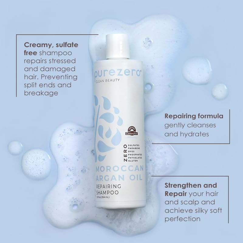 Purezero Moroccan Argan Oil Shampoo & Conditioner set - Repair Damaged Hair - Fight Dandruff & Frizz - Zero Sulfates, Parabens, Dyes, Gluten - 100%