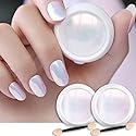 evpct 2Pcs Pearl White Mermaid Aurora Chrome Nail Powder Kit for Gel Nails Polish Rainbow Holographic Iridescent Chameleon Metallic Neon Nail Pigment