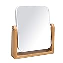 YEAKE Vanity Makeup Mirror with Natural Bamboo Stand, 8 Inch Double Sided 360 Degree Swivel Magnifying Mirror for Table, Desk, Countertop Shaving Make