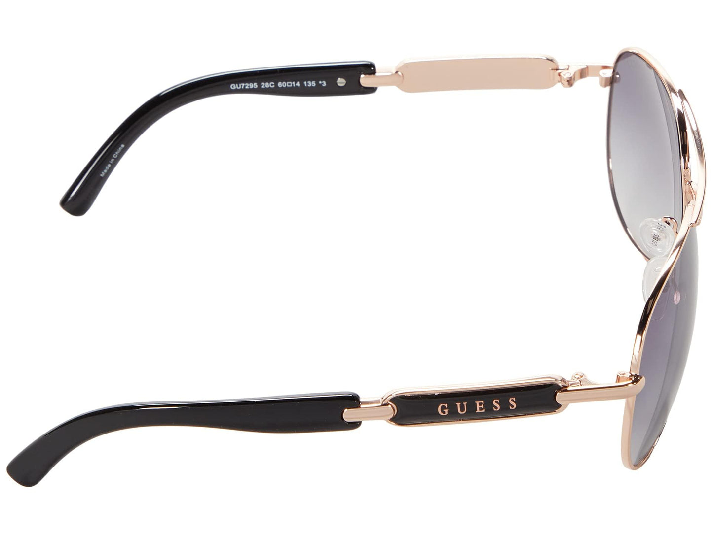 GUESS GU7295 Shiny Rose Gold/Smoke Mirror Aviator Sunglasses for Women, Classic Style, Full Frame, Metal, Brown Mirror, Smoke Mirror Lens