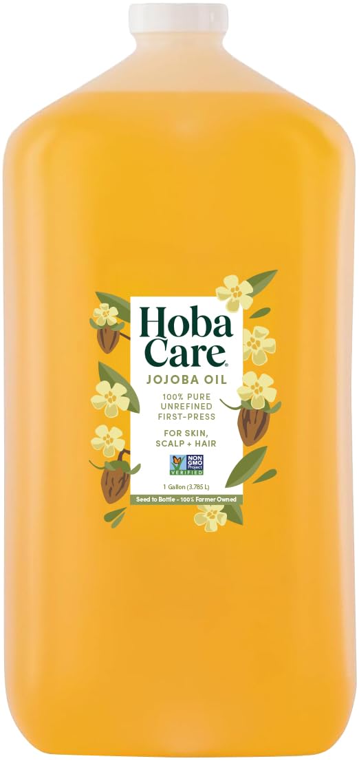 HobaCare Bulk Jojoba Oil - 100% Pure Hexane Free Unrefined Carrier Oil for Soap Making, Hair, Face, Beard, Scalp, Skincare Spa - Natural, Vegan, Long