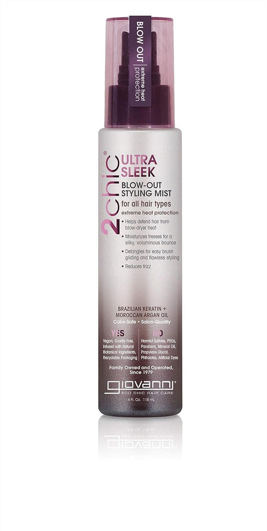 GIOVANNI 2chic Ultra-Sleek Blow Out Styling Mist Spray, 4 oz. - Moroccan Argan Oil & Keratin, Heat Protection Formula, Color Safe, Paraben Free