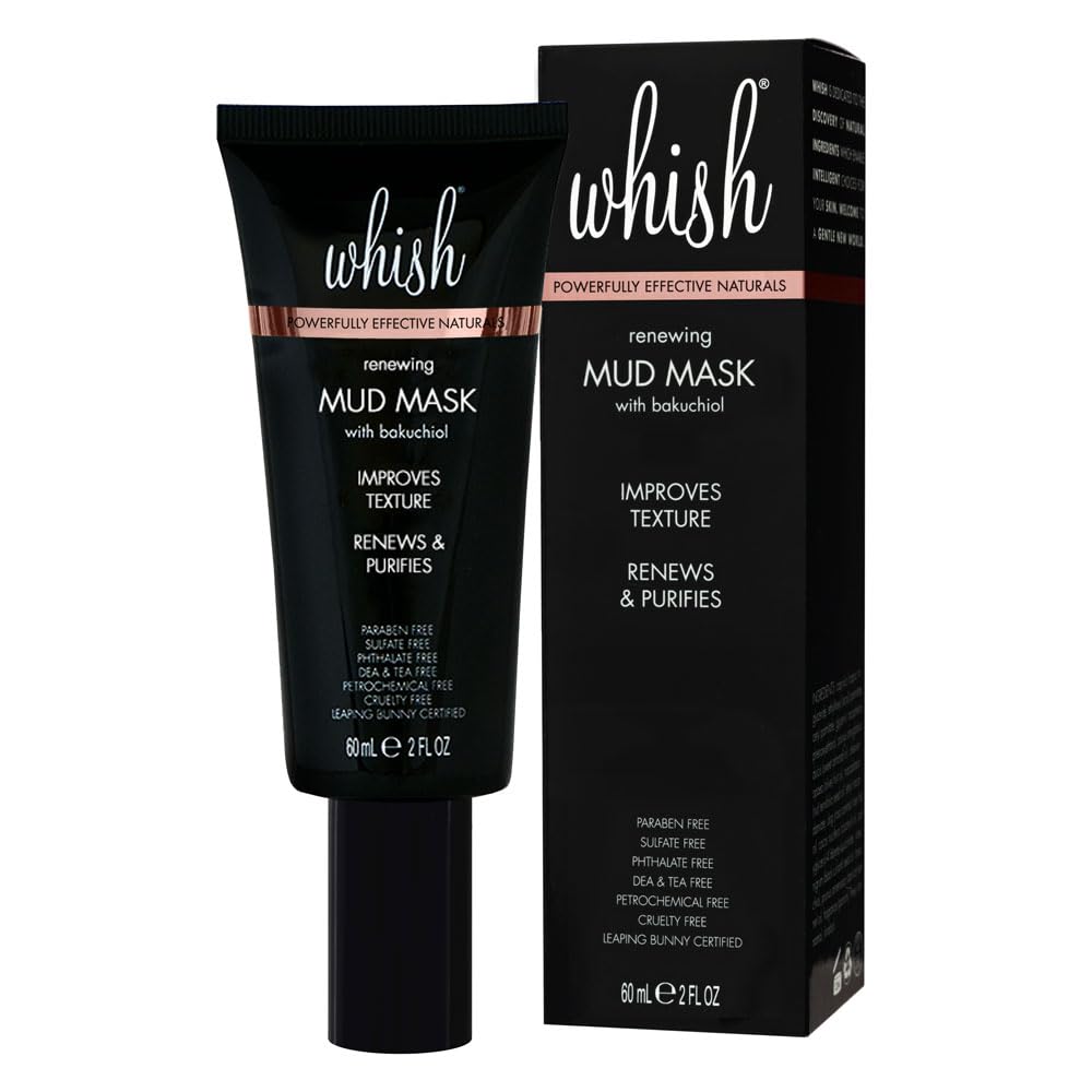 Whish Mud Mask with Bakuchiol - Natural Retinol Alternative Clay Mask - Pore Minimizing & Acne Treatment for Oily, Dry Skin - Hydrating Skincare Mask
