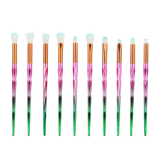 MIPPER 10pcs Diamond Handle Eye Makeup Brushes?Eyebrow Eye shadow Eyeliner Nasal shadow Cosmetics Brush Tool (pink+green)