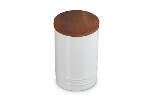 Le Creuset Signature Salt Cellar and Storage Canister with Wood Lid, 26 oz., White