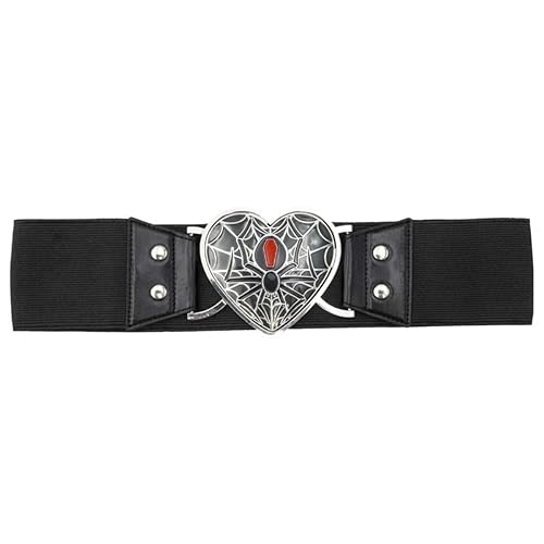 kreepsville 666 Elastic Belt Black Widow Heart Gothic Stretch Waist Cinch Belt, Black, 2XL-3XL