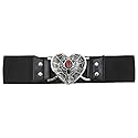 kreepsville 666 Elastic Belt Black Widow Heart Gothic Stretch Waist Cinch Belt, Black, 2XL-3XL