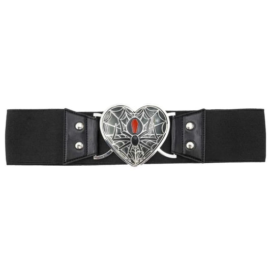 kreepsville 666 Elastic Belt Black Widow Heart Gothic Stretch Waist Cinch Belt, Black, 2XL-3XL
