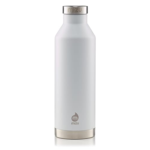MIZU - V8 Water Bottle | 26 oz. Double Wall Stainless Steel Vacuum Insulated | Narrow Mouth with Leak Proof Cap | Multiple Colors | BPA Free, White