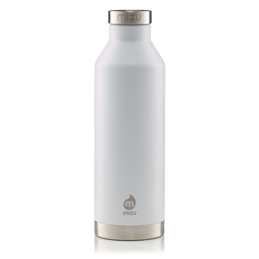 MIZU - V8 Water Bottle | 26 oz. Double Wall Stainless Steel Vacuum Insulated | Narrow Mouth with Leak Proof Cap | Multiple Colors | BPA Free, White