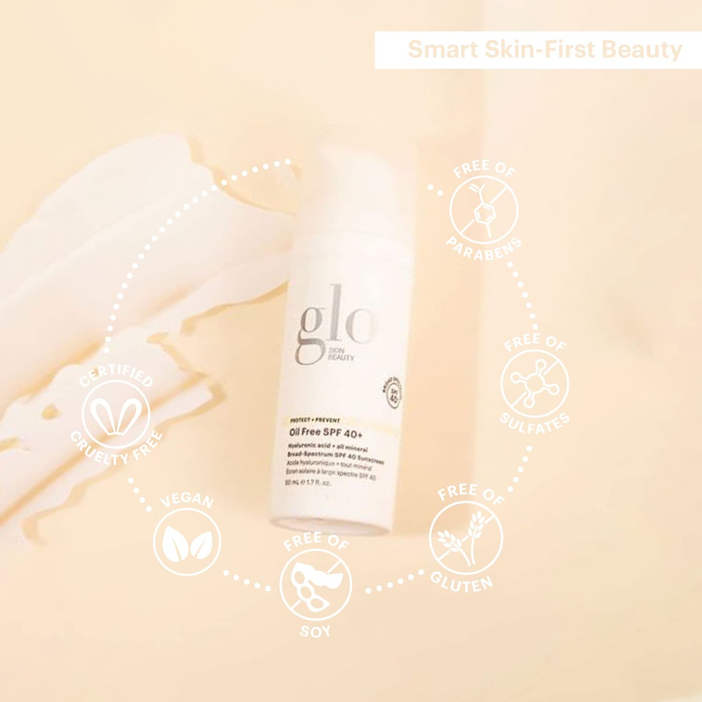 Glo Skin Beauty Oil Free SPF 40+ Hyaluronic Acid Infused All Mineral Sunscreen - Protect Against Sun Damage & Aging Environmental Skin Stressors