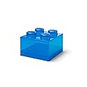 LEGO Storage Brick 4 Knobs Translucent Blue - Stackable Plastic Storage Box with Lid for Kids and Adults Desk Organizer and Toy Box