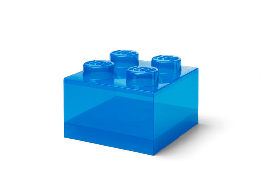 LEGO Storage Brick 4 Knobs Translucent Blue - Stackable Plastic Storage Box with Lid for Kids and Adults Desk Organizer and Toy Box