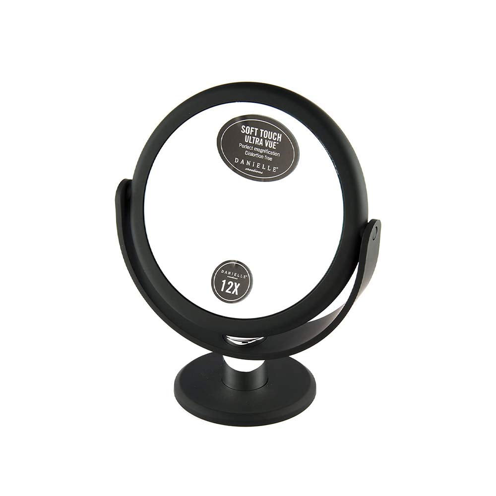 Danielle Creations 6.75-Inch Portable Two-Sided Vanity Round Vanity Makeup Mirror, No-Slip Soft Touch with 360 Rotation, 12x Magnification, Midnight