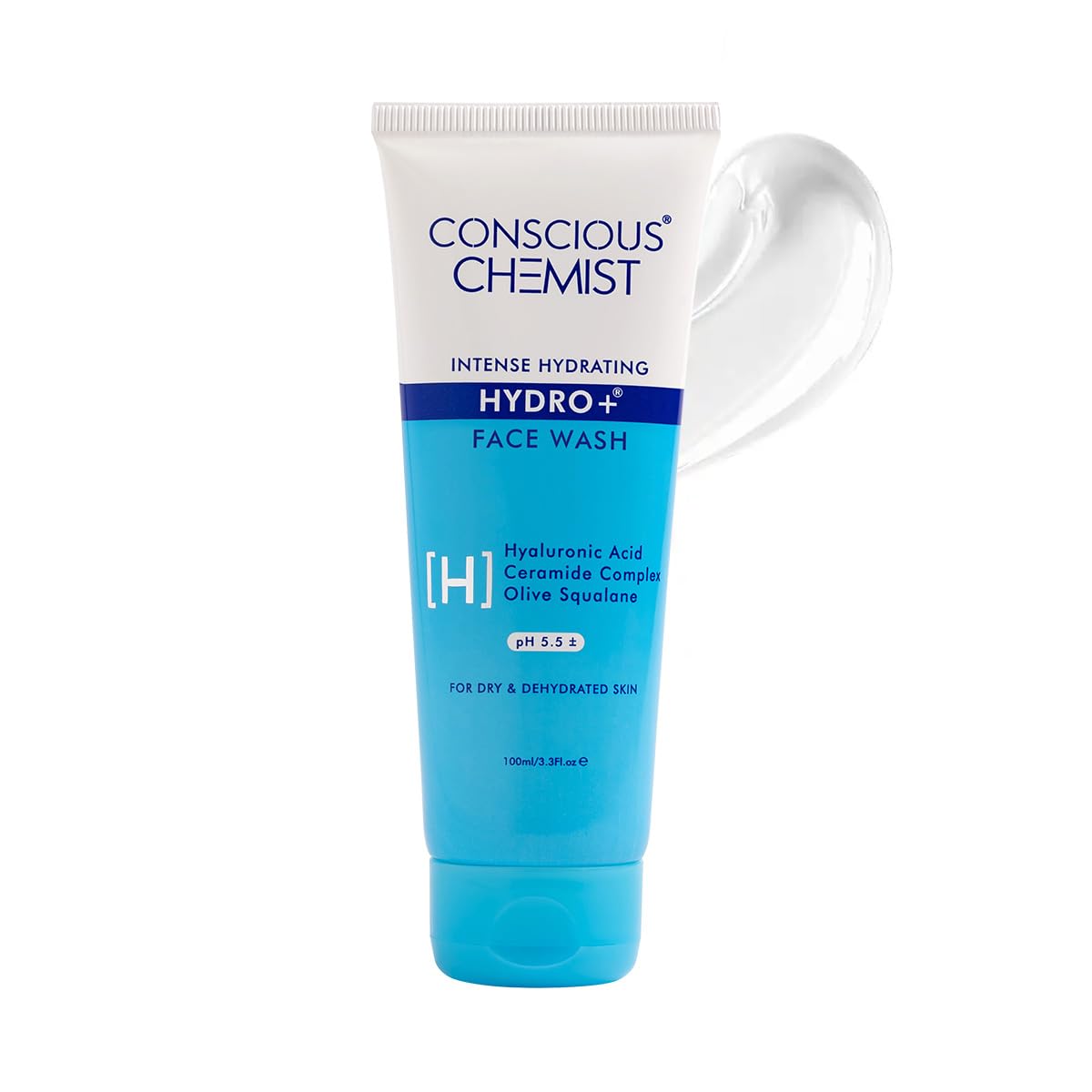 Conscious Chemist® Hydro+ Gentle Face Wash for Dry Skin | 100ml | Hydrating Facial Cleanser with Hyaluronic Acid, Ceramides & Ginseng | For Smooths