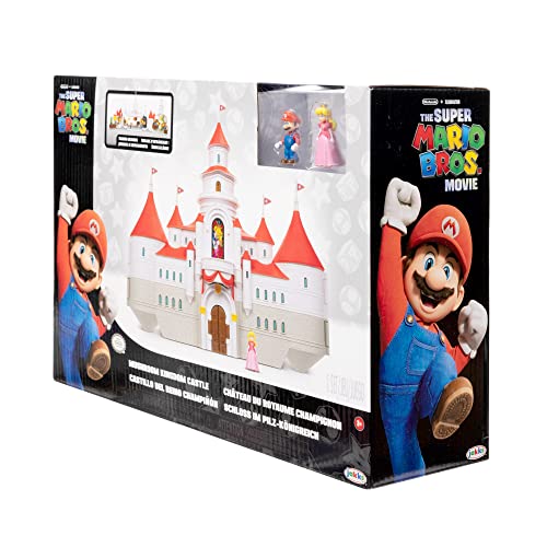 Super Mario Bros. Movie Mushroom Kingdom Castle Playset – Includes 1.25" Mario & Princess Peach Figures, Interactive Training Grounds, Ages 3+