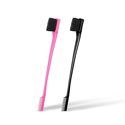 Foxi Fresh Double Sided Edge Control Hair Brush Comb Combo Pack 2 Pieces Pink and Black