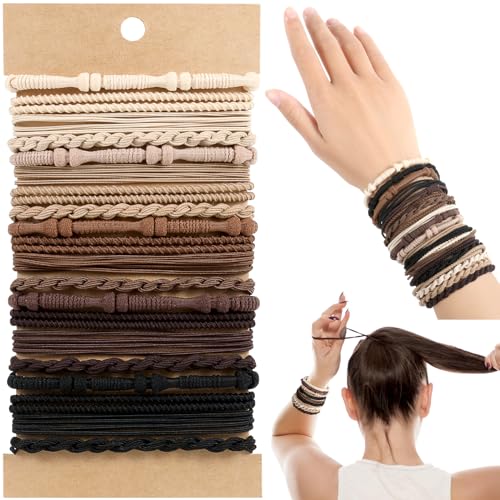 OHCISP Boho Hair Ties, 20 PCS of 4 Styles Cute Bands for Thick or Thin Hair, No Damage Elastic Bracelets, Brown Hair Accessories for Girls and Women Beauty and Personal Care OHCISP Default Title