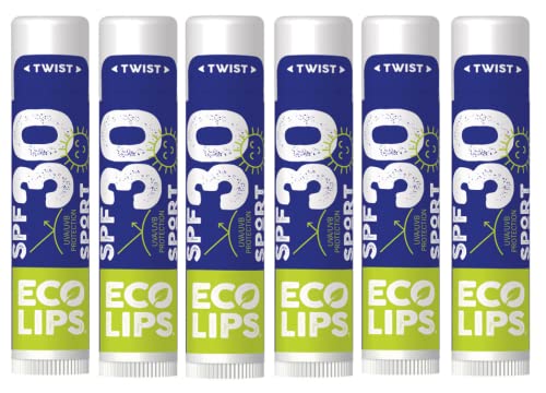 Eco Lips Classic Sport SPF 30 Broad Spectrum Sunscreen Lip Balm - 6-Pack (Classic Vanilla) | Organic Moisturizing Lip Protection | Made in USA